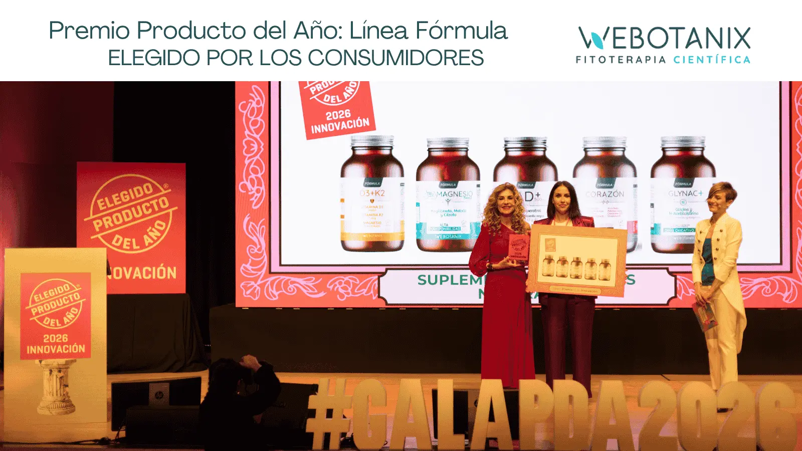 Webotanix - Premio Producto del Año: Línea Fórmula | Elegido por los consumidores | imagen de la entrega del premio en la Gala PDA 2026