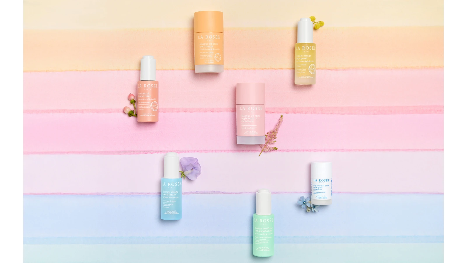 La Rosée dermocosmética | Boidegón de productos con fondo de colores